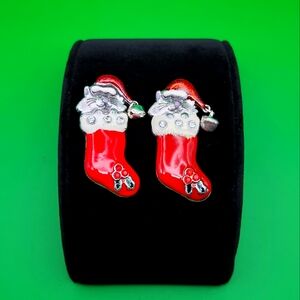 Christmas Stocking Cat, Pewter with enamel and rinestones